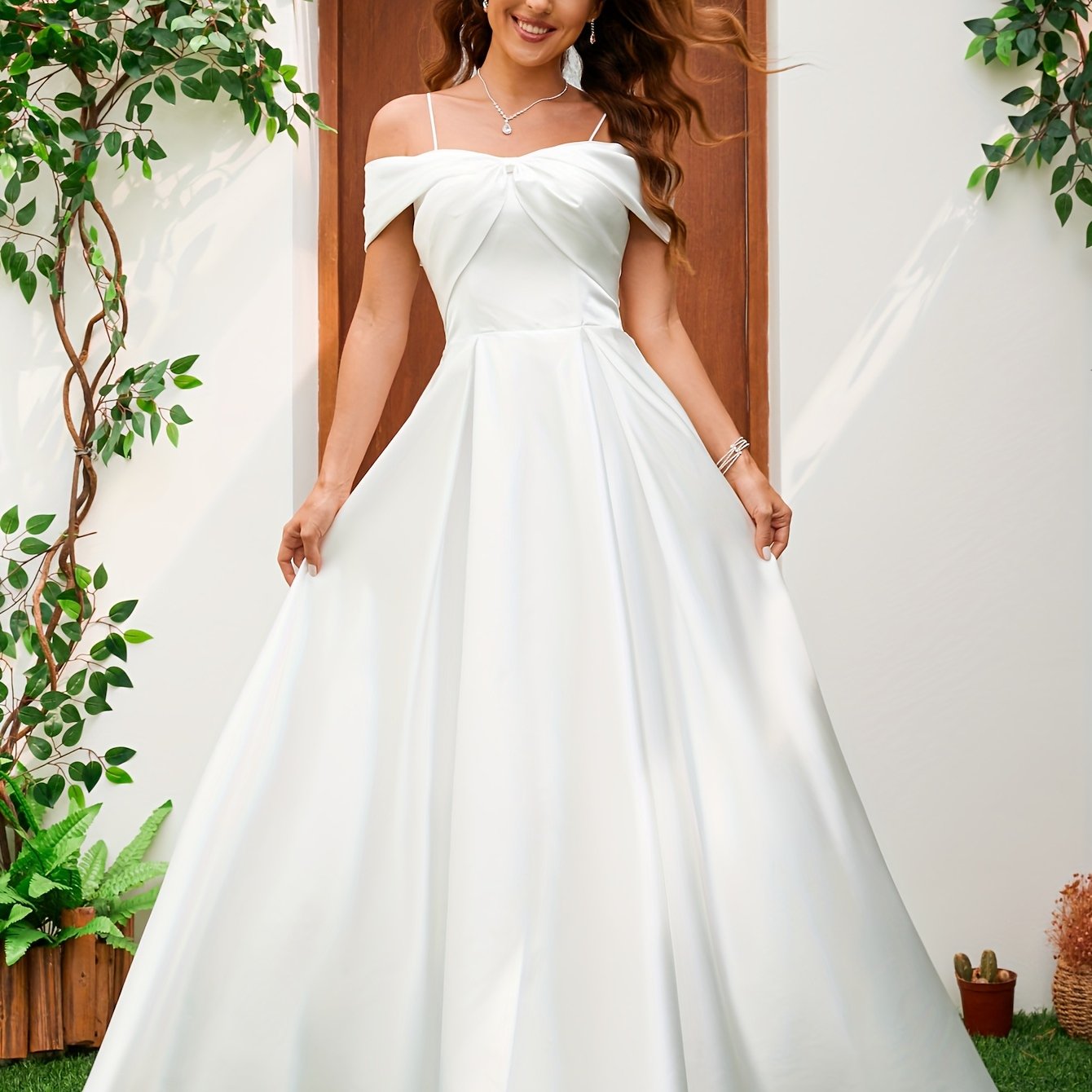 Women's Elegant Off-Shoulder Wedding Dress - Formal prom, Bridal gown with, Long Formal event, A-Line Skirt for a Flawless Wedding Day Look, Wedding Dresses for Bride, Delicate Detailing