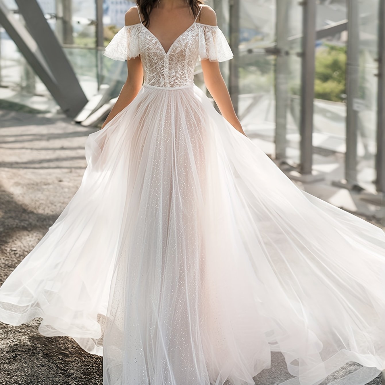 Women's Elegant Off-Shoulder Formal gown - Long Sleeve party dress, Flowy train, Machine Washable Wedding & Gala Evening Attire for Women, Dress for Wedding