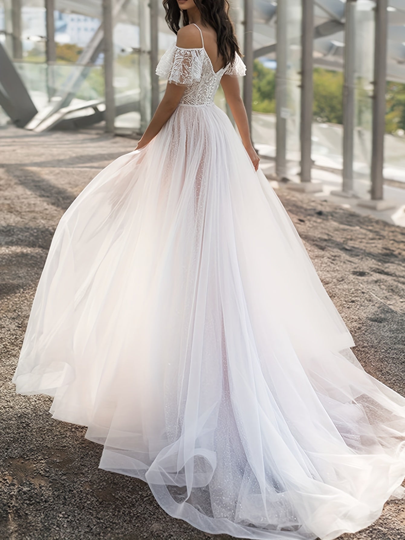 Women's Elegant Off-Shoulder Formal gown - Long Sleeve party dress, Flowy train, Machine Washable Wedding & Gala Evening Attire for Women, Dress for Wedding