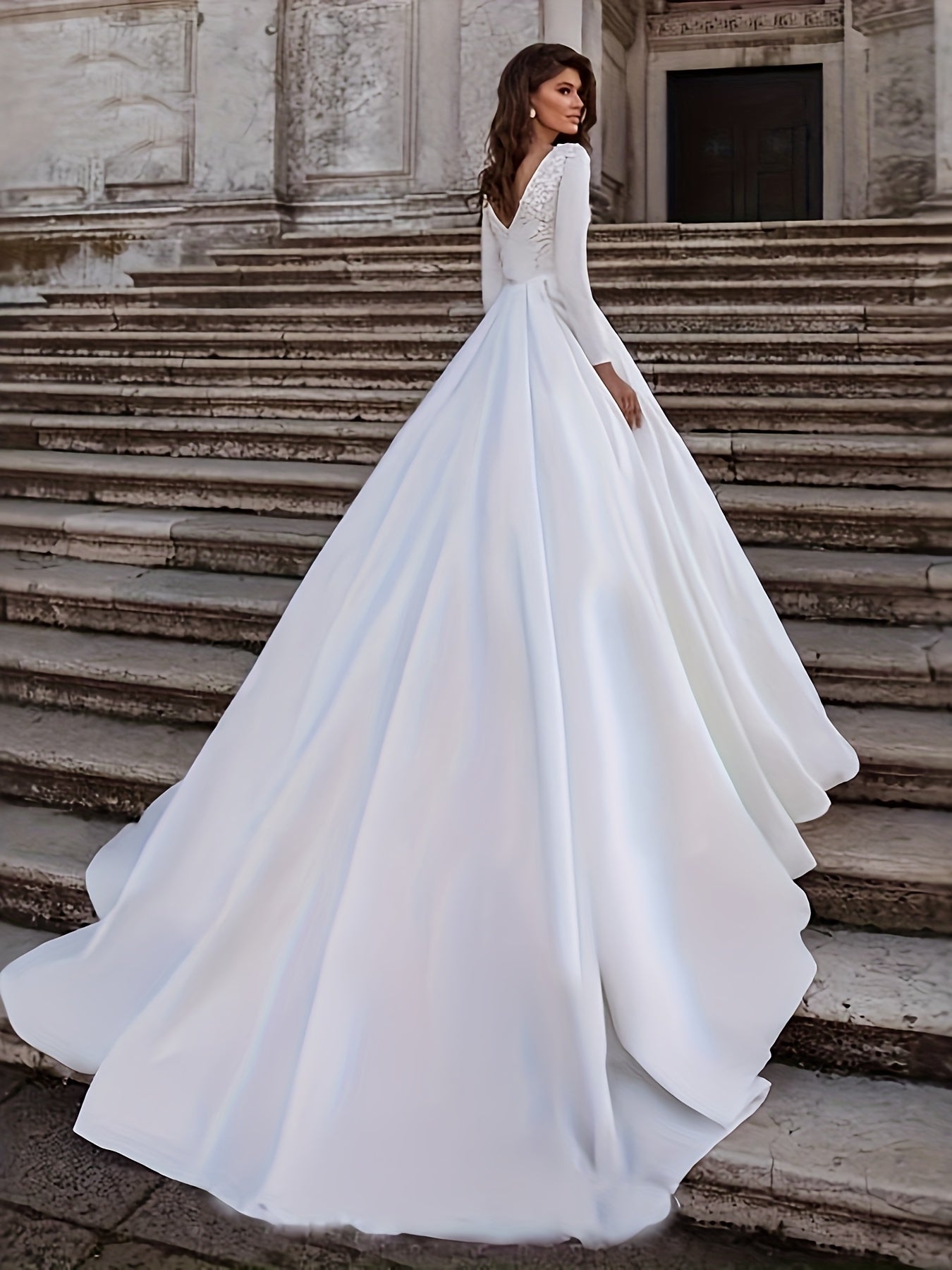 Women's Elegant Off-the-Shoulder Wedding Dress - Formal event gown with flowing train, Luxurious Bridal attire for Wedding, Gala, Prom - Elegant Bride's Dress, Evening Gown, Graceful Design, Delicate Detailing, Statement Piece, Special Occasion Wear