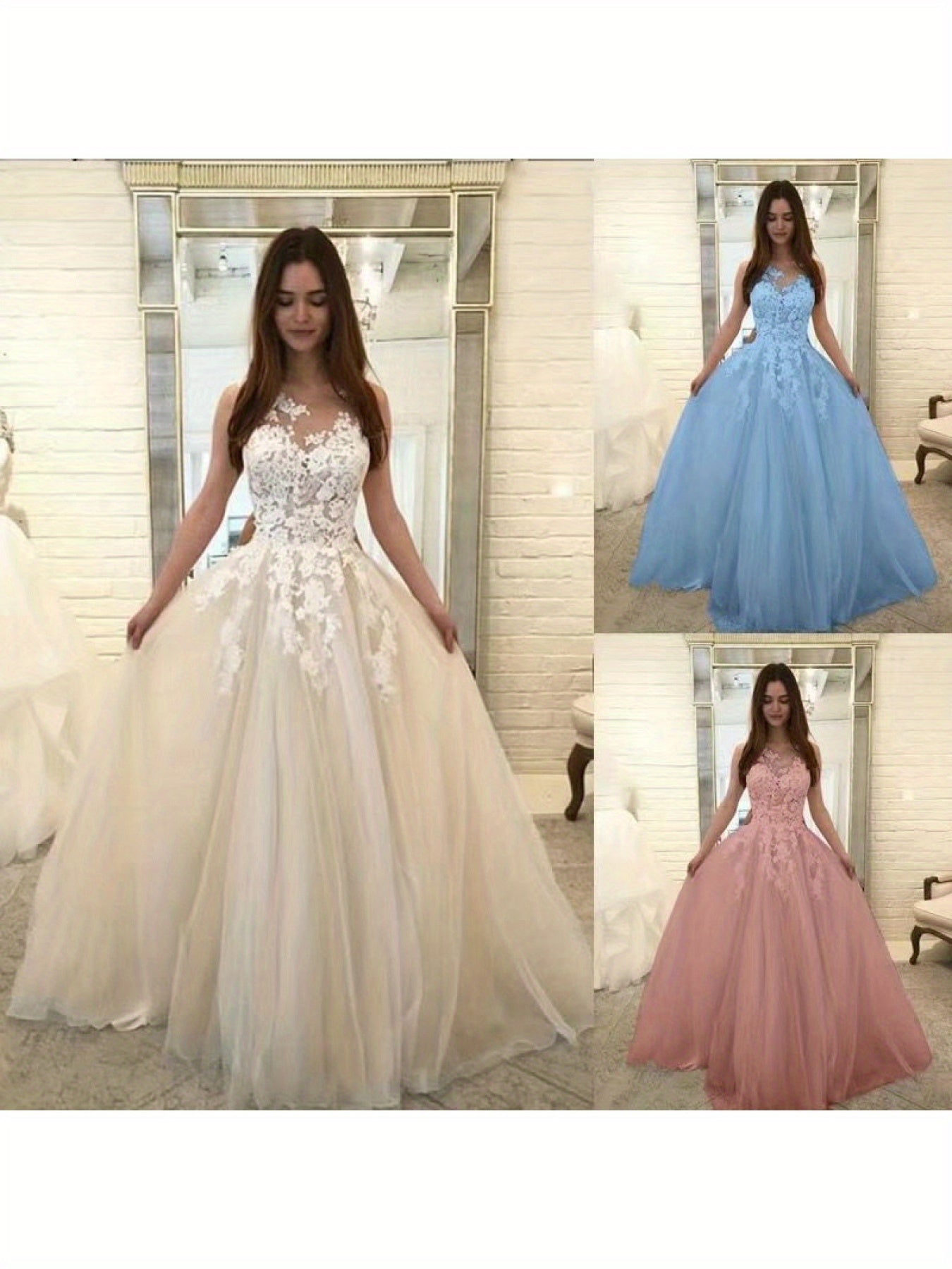 Women's Elegant Lace Wedding Dress - Long Formal evening gown with Hanging Neckline, Soft Lace Party dress for Bridal, Prom, Galas - Ready-to-Wear Formal Attire, Prom Clothing, Sophisticated Detailing