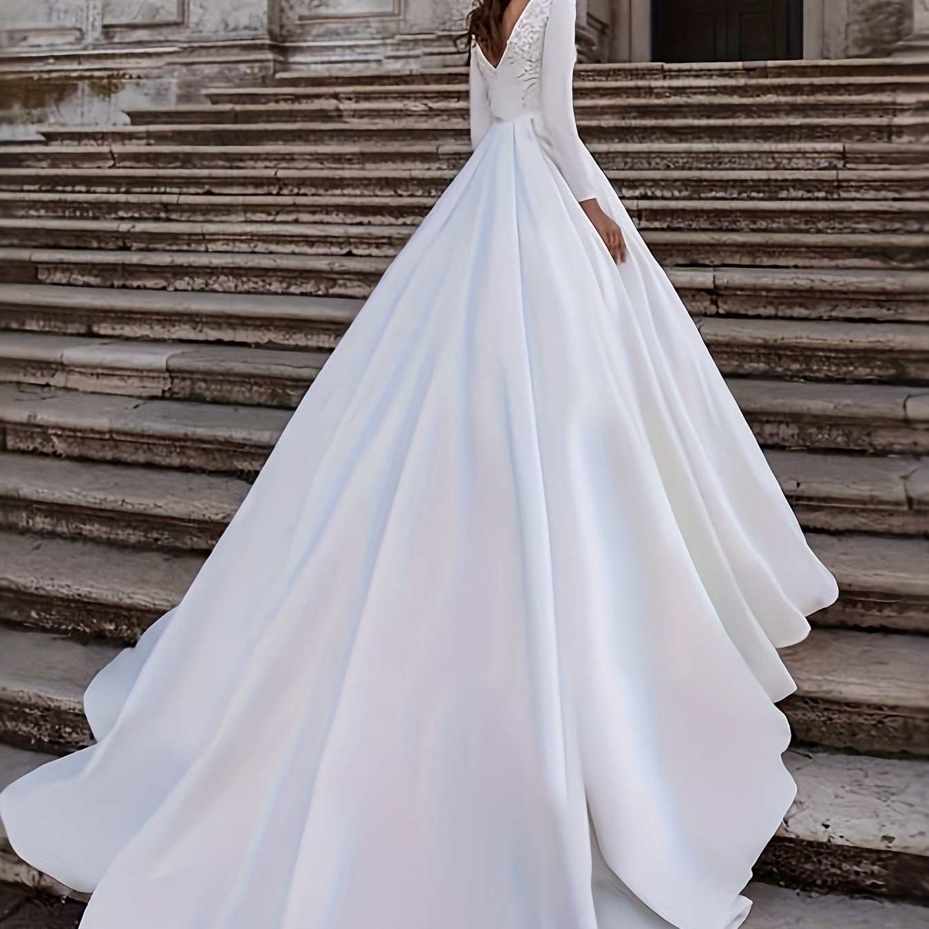 Women's Elegant Off-the-Shoulder Wedding Dress - Formal event gown with flowing train, Luxurious Bridal attire for Wedding, Gala, Prom - Elegant Bride's Dress, Evening Gown, Graceful Design, Delicate Detailing, Statement Piece, Special Occasion Wear