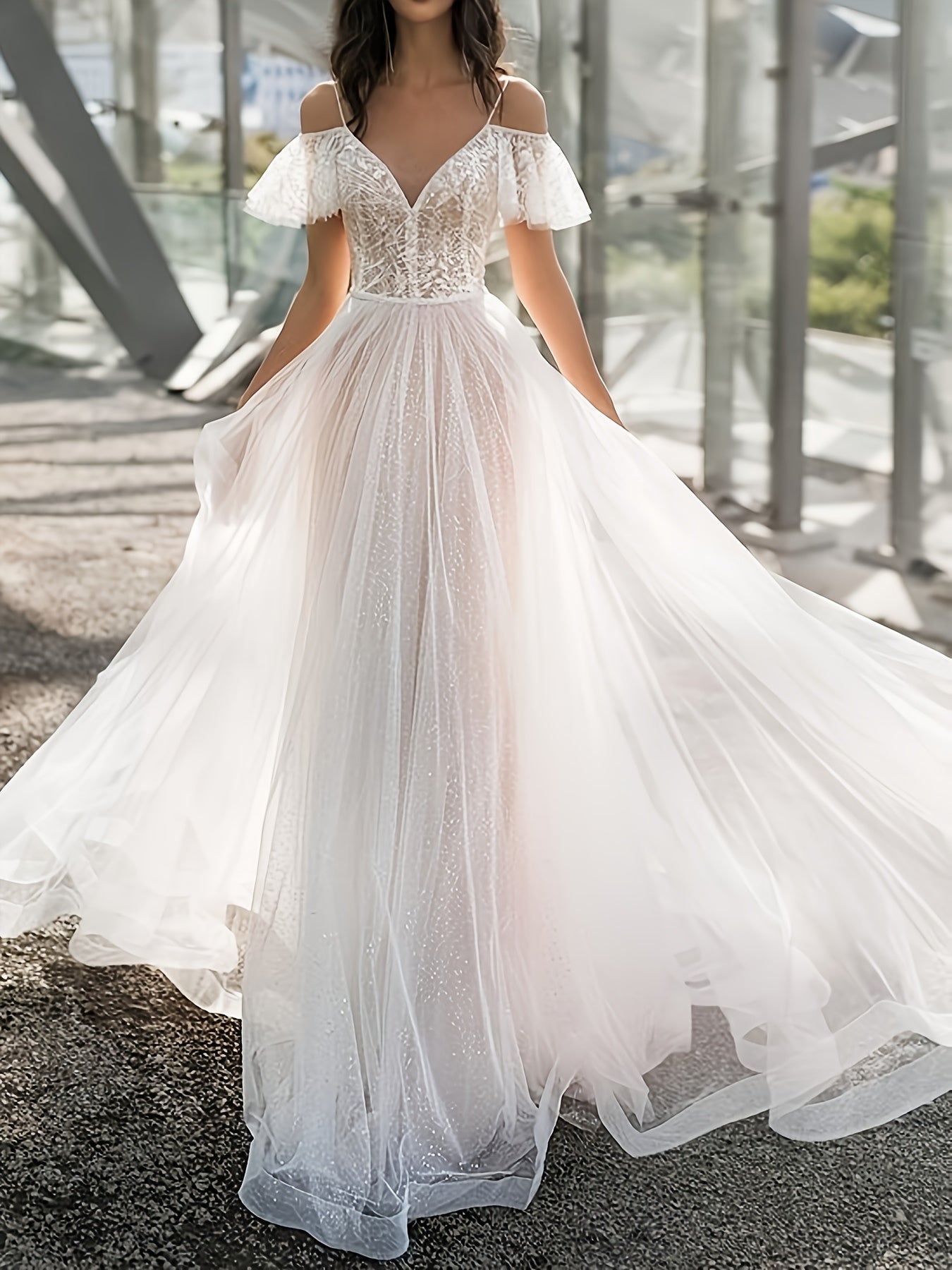 Women's Elegant Wedding Dress - Fit & Flare skirt, Machine Washable Bridal Gown for Wedding, Prom, Formal Events - One-Piece Long Dress