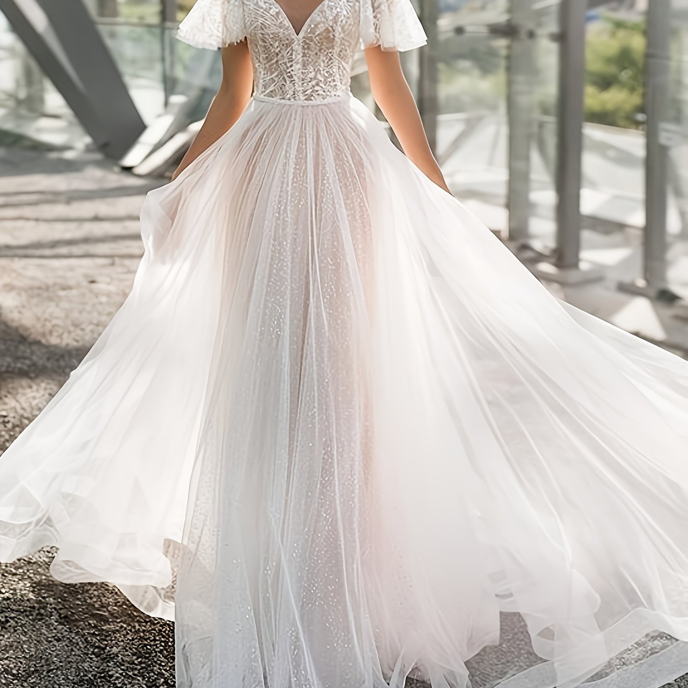 Women's Elegant Wedding Dress - Fit & Flare skirt, Machine Washable Bridal Gown for Wedding, Prom, Formal Events - One-Piece Long Dress